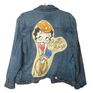 Old Navy Upcycled Custom Made Cowgirl Betty Boop Denim Jean Jacket Size XL Rodeo